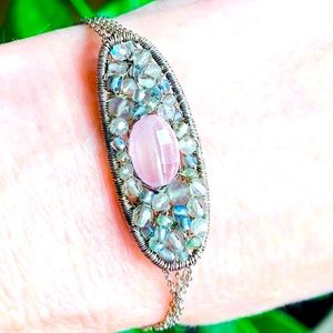 Genuine Rose Quartz Labradorite Sterling Bracelet